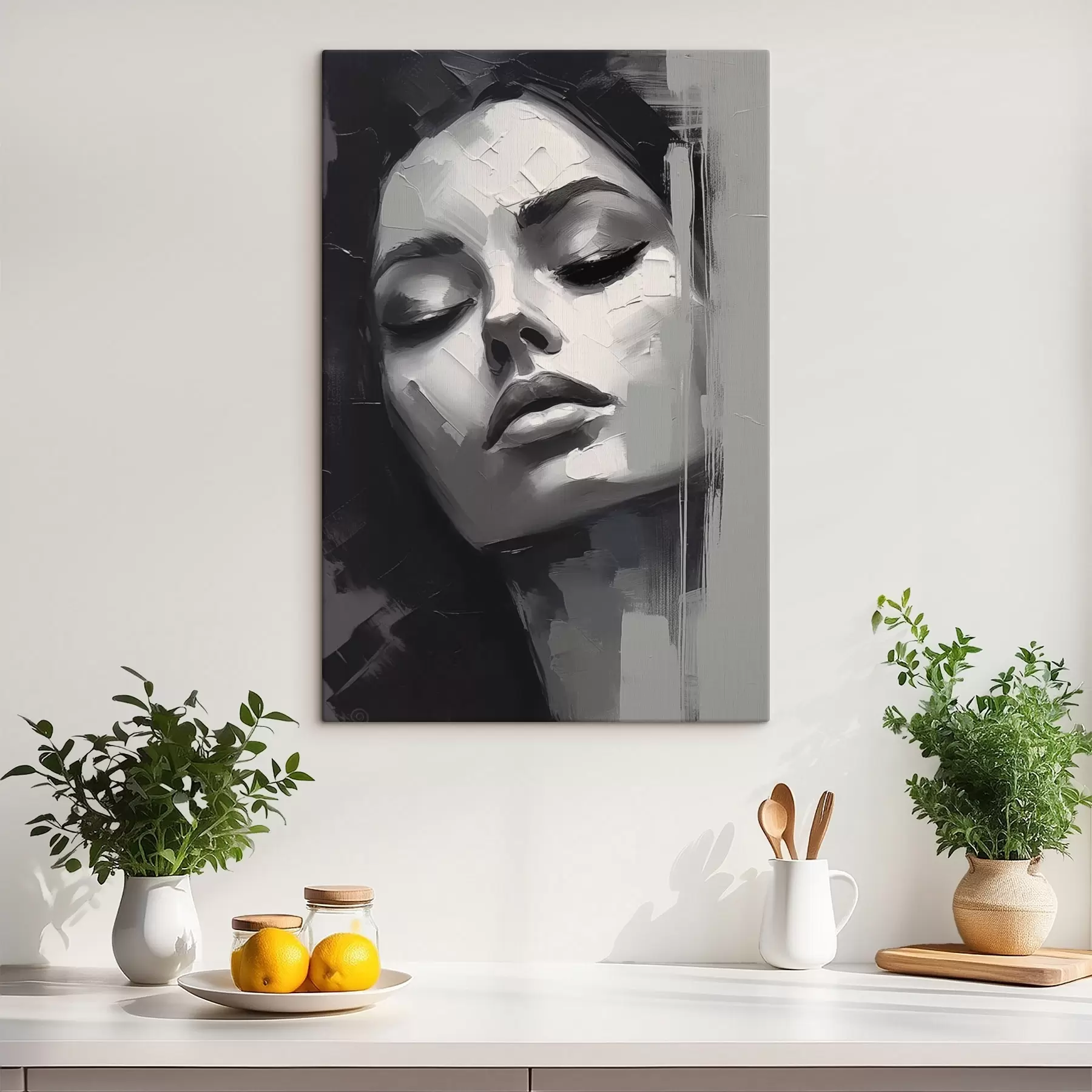 Paveikslėlis Juodai baltas užmerktų akių moters portretas s45479