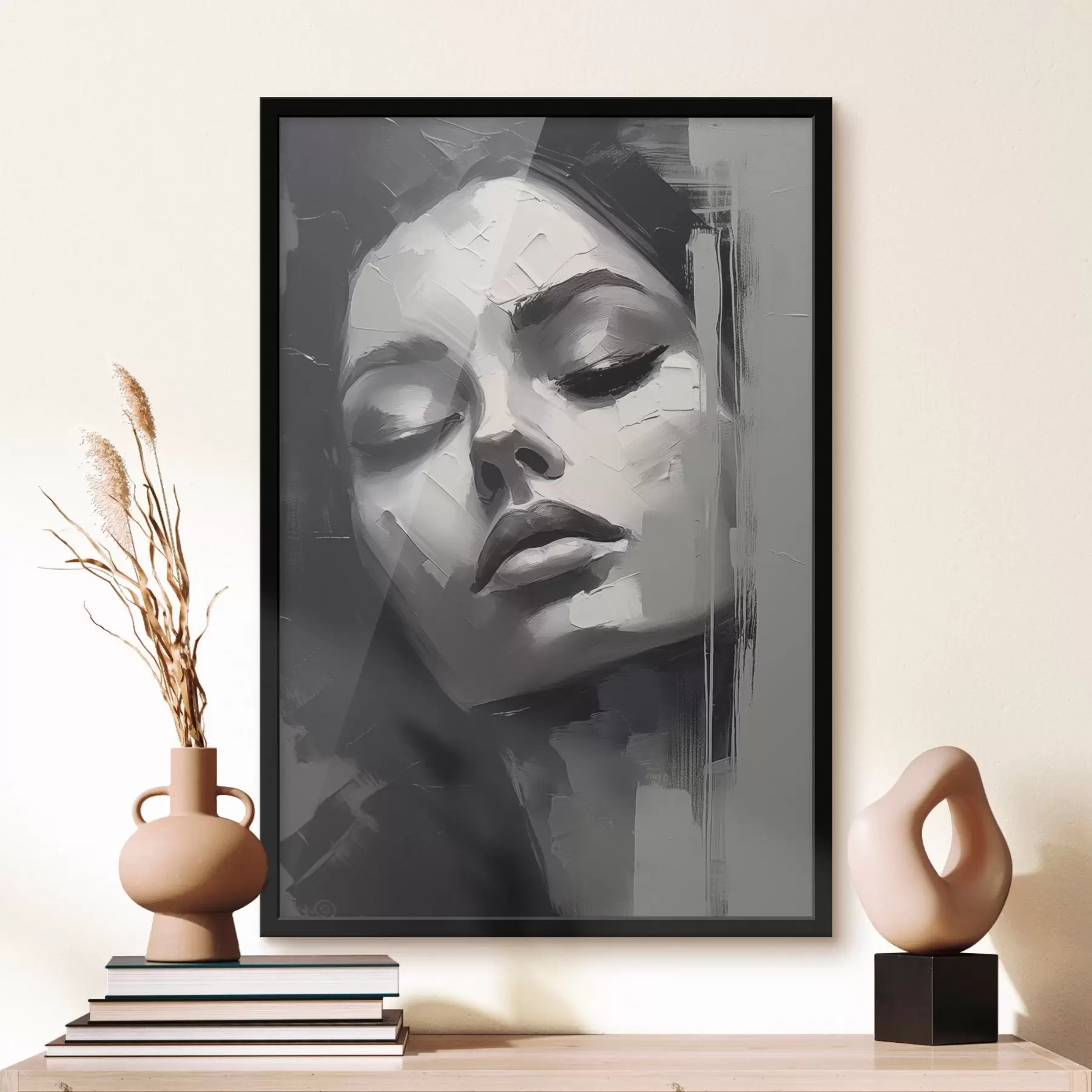 Fototapetai Juodai baltas užmerktų akių moters portretas f45479