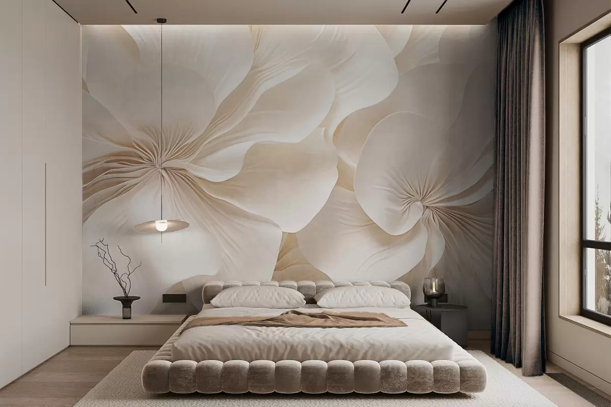 Fototapetai Kreminės tekstūros gėlės su švelniais, tekančiais žiedlapiais, sukuriančios švelnią, elegantišką ir tekstūrinę gėlių kompoziciją, stambiu planu w09346