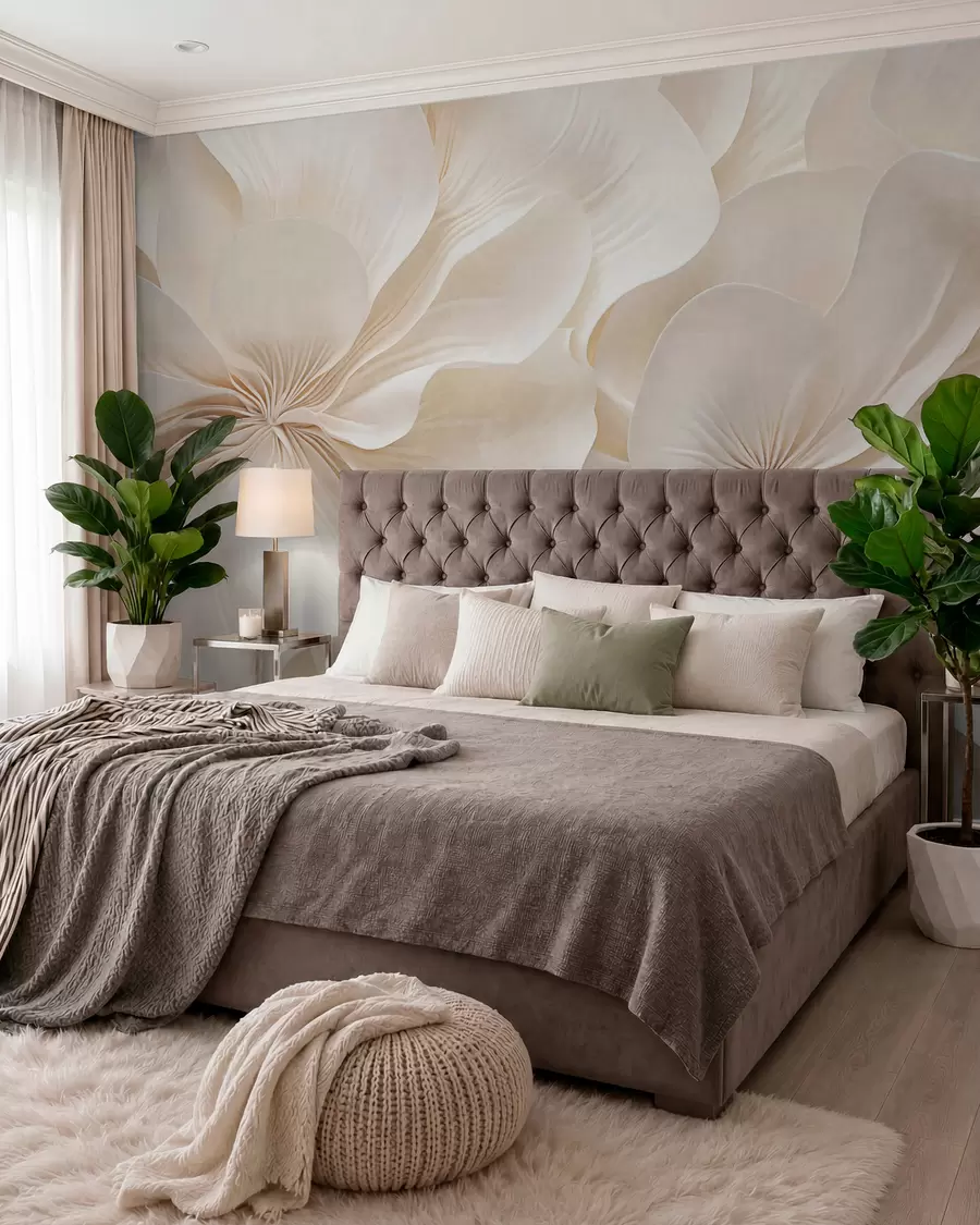 Fototapetai Kreminės tekstūros gėlės su švelniais, tekančiais žiedlapiais, sukuriančios švelnią, elegantišką ir tekstūrinę gėlių kompoziciją, stambiu planu w09346