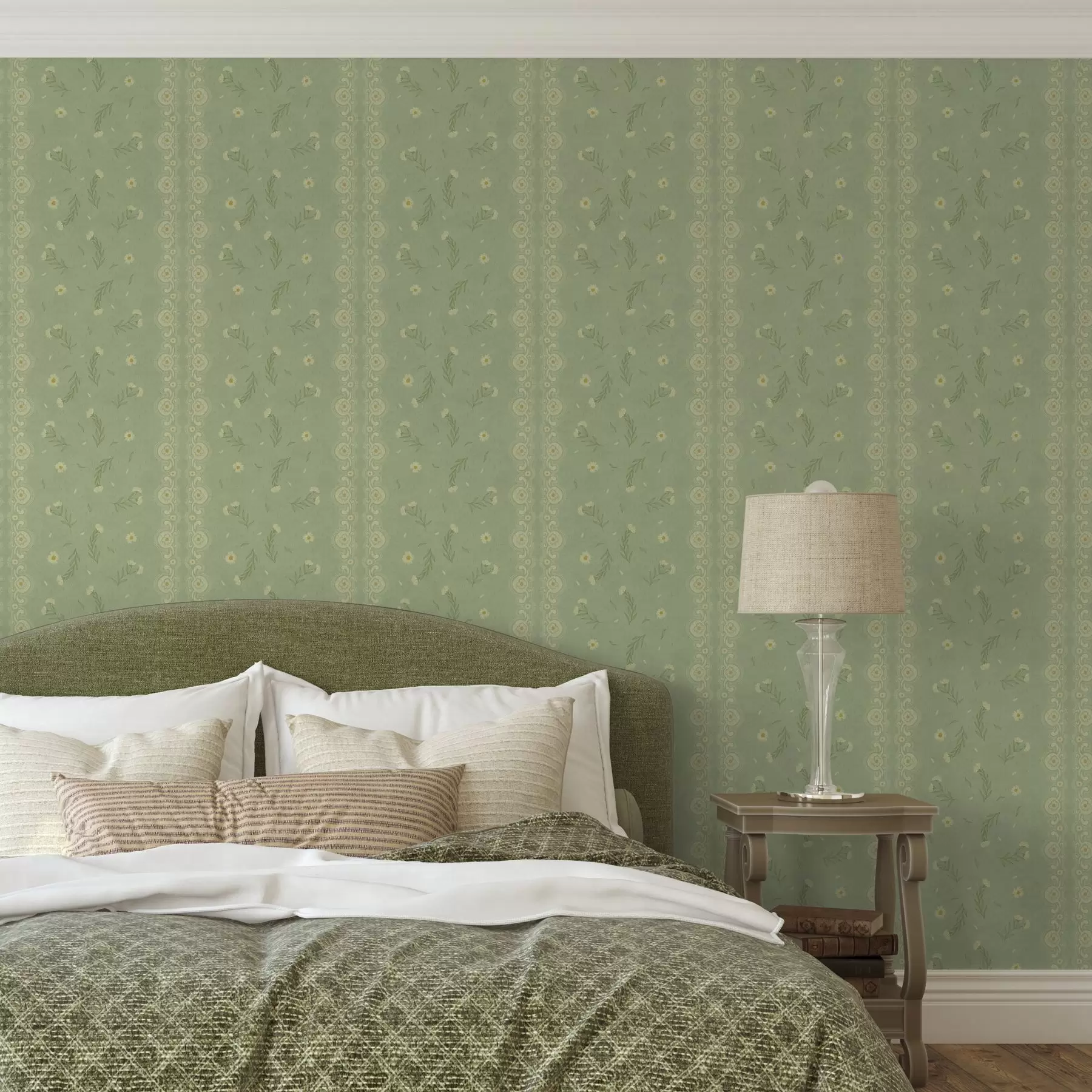 Fototapetai Žalias fonas su margučiais ir nėrinių kraštu a00291