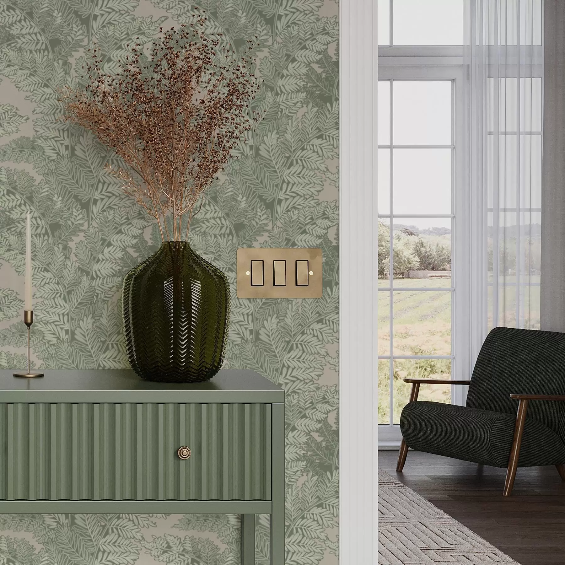 Fototapetai Žalias raštas su paparčio lapais a00345