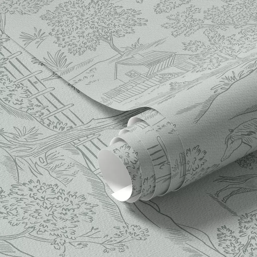 Fototapetai Žalias nespalvotas kraštovaizdis su arkliais ir namukais a00407