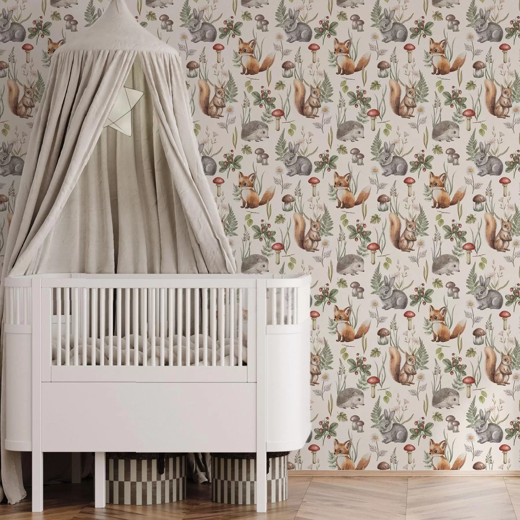 Fototapetai Pasakų stiliaus miško gyvūnai, grybai ir augalai a00477