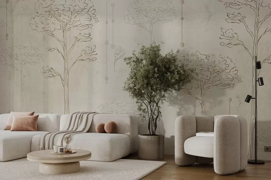 Fototapetai Minimalistinio stiliaus linijiniai medžių siluetai w04403