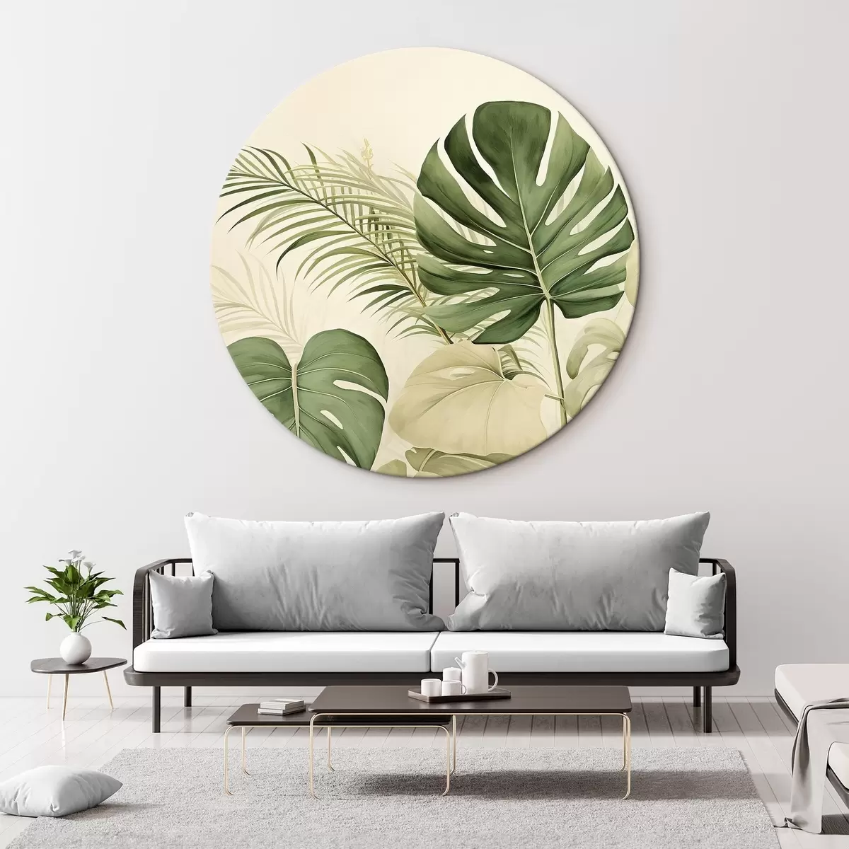 Apvalūs paveikslai Monstera lapai ir atogrąžų r45614