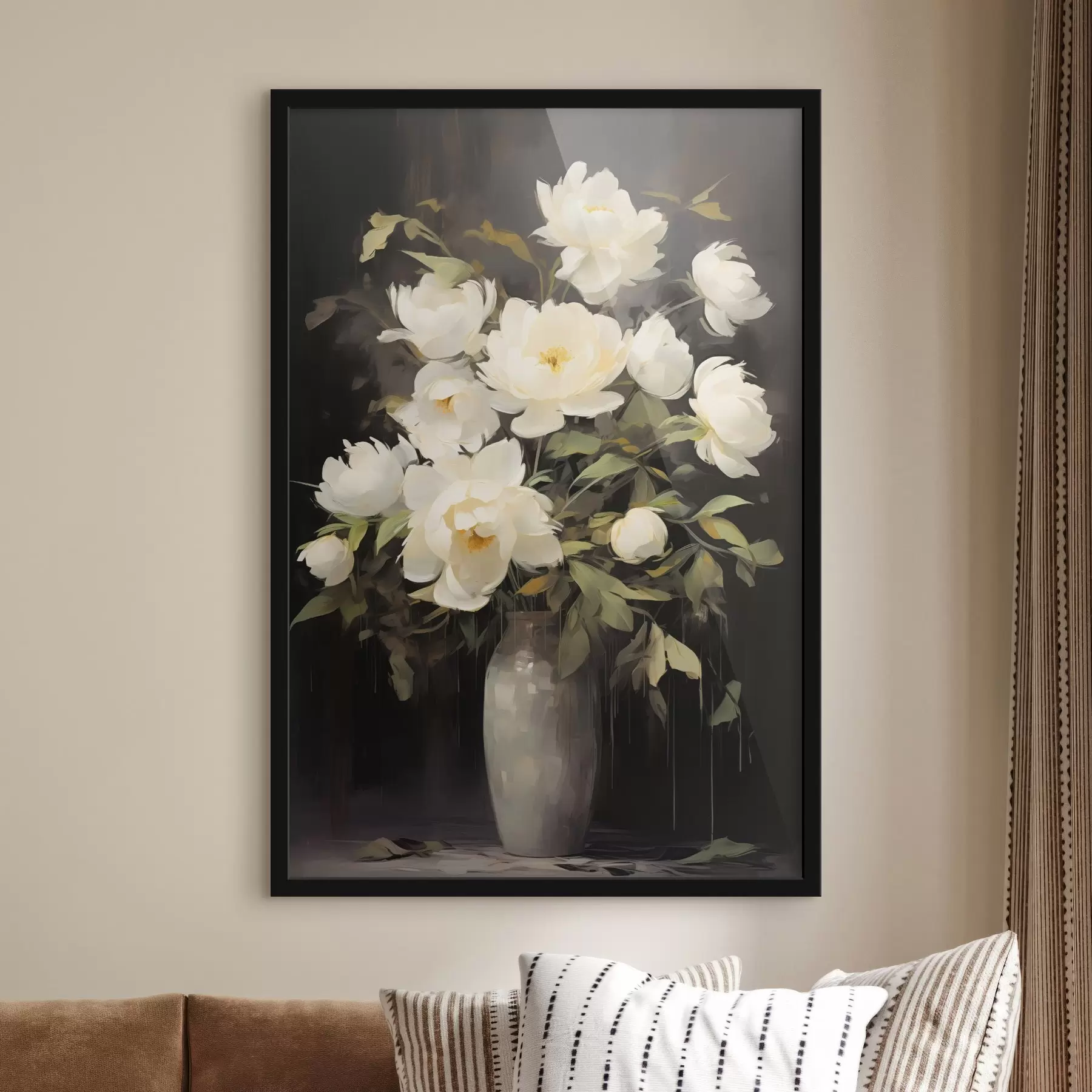 Fototapetai Subtilūs bijūnai vazoje: tapybos stiliaus gėlių kompozicija f45532