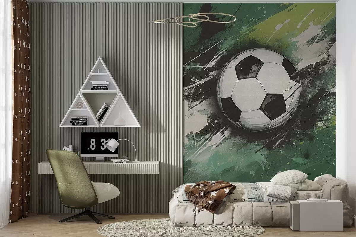 Fototapetai Futbolo kamuolys su neryškiu graffiti fone w04467