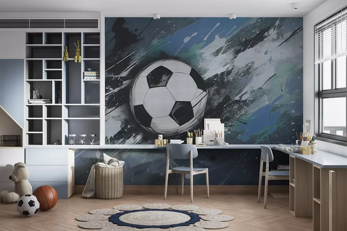 Fototapetai Futbolo kamuolys su neryškiu graffiti fone w04467v1