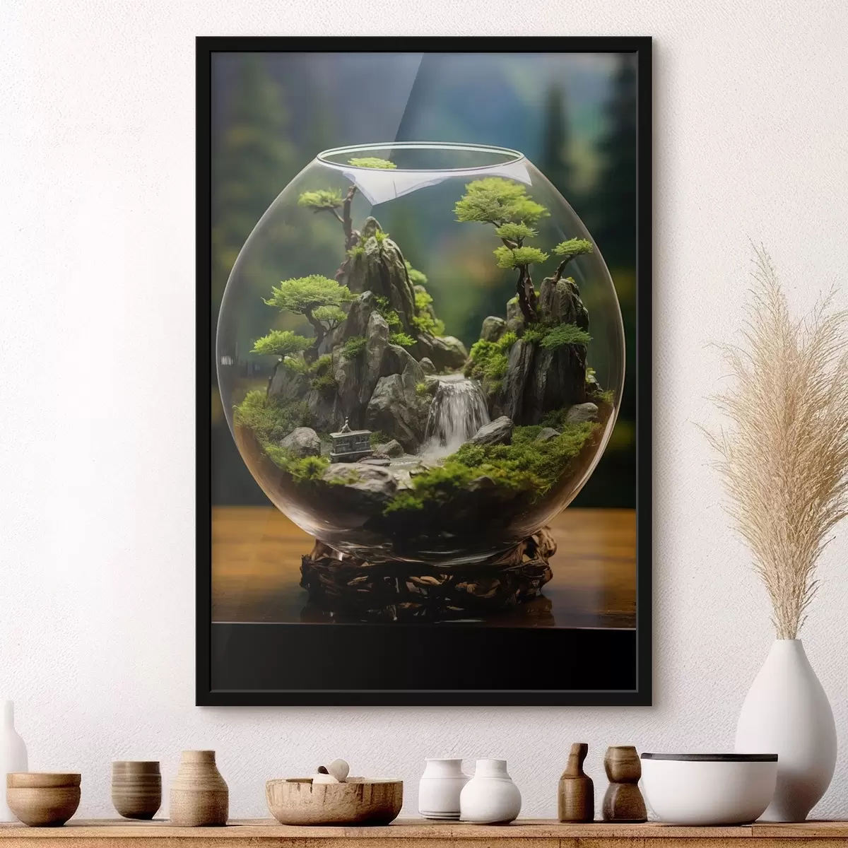 Plakatas Mėlyna gėlė su vandens lašeliais ant žiedlapių f45502