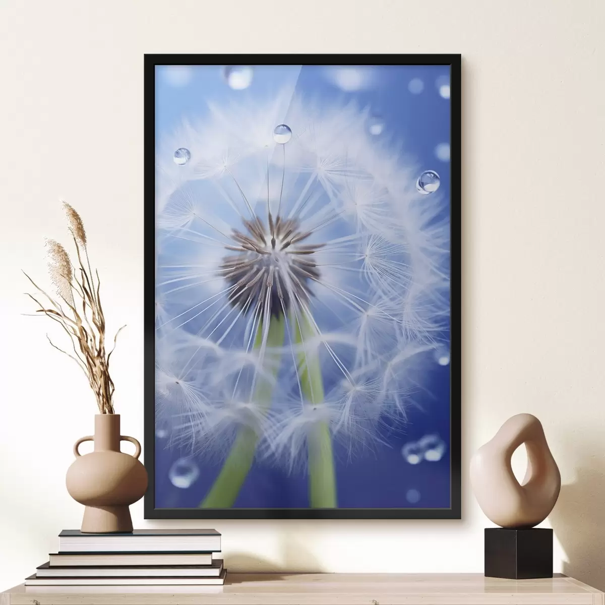 Plakatas Kiaulpienės makro kadras mėlyname fone f45517