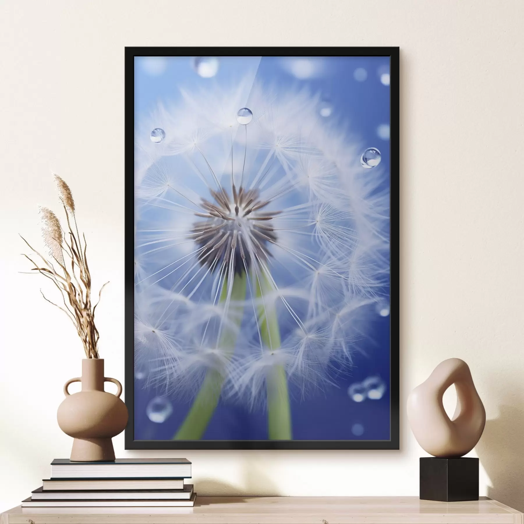 Fototapetai Kiaulpienės makro kadras mėlyname fone f45517