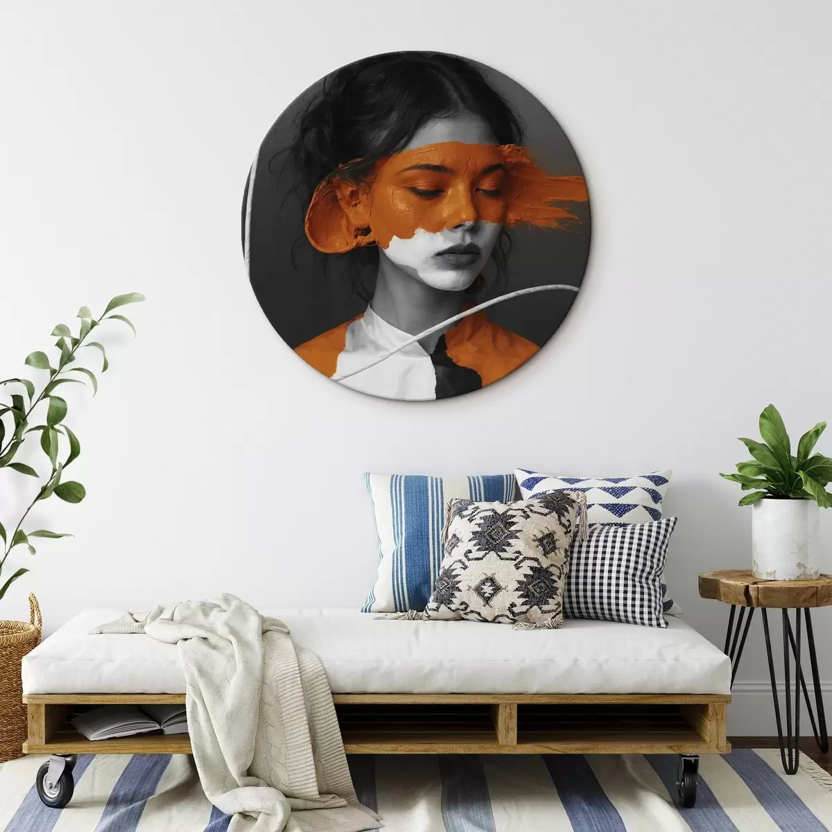 Apvalūs paveikslai Violetinė gėlė tūrinės tapybos stiliumi r45495