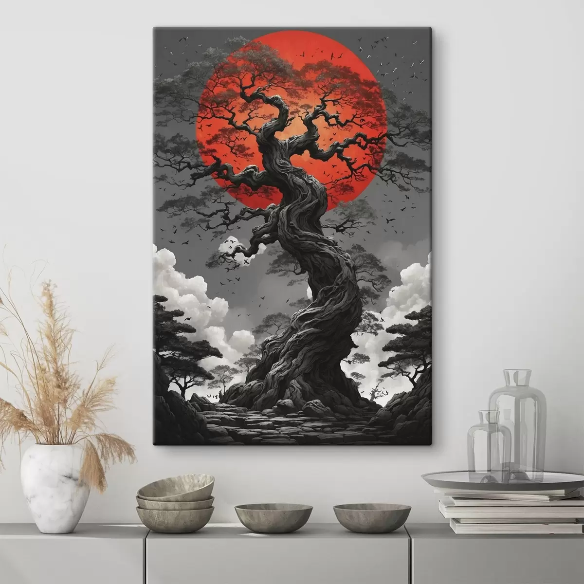 Paveikslėlis Popieriaus stiliaus abstraktus kraštovaizdis su kalnais s45485