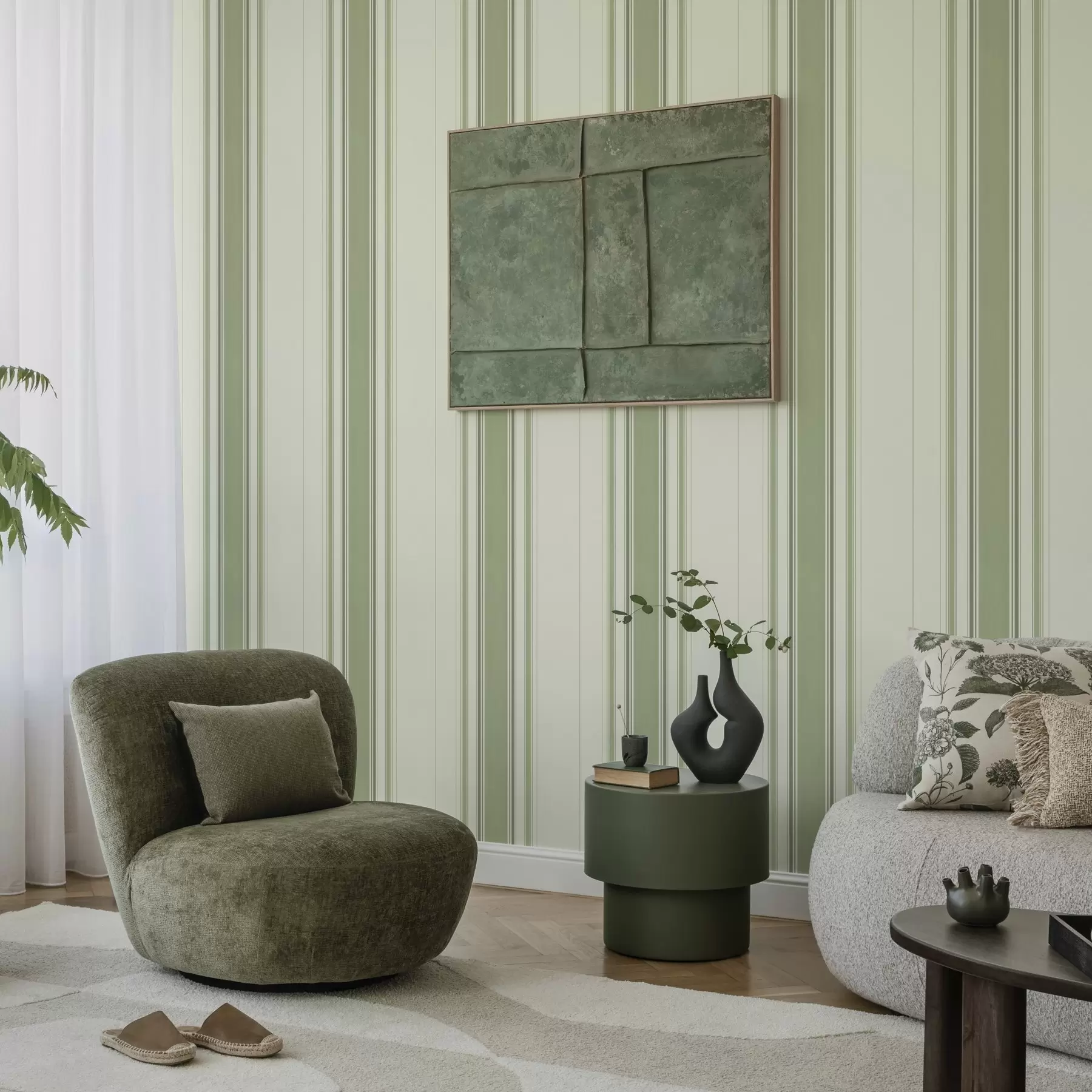 Fototapetai Kreminis fonas su plačia žalia centrine juosta a00519