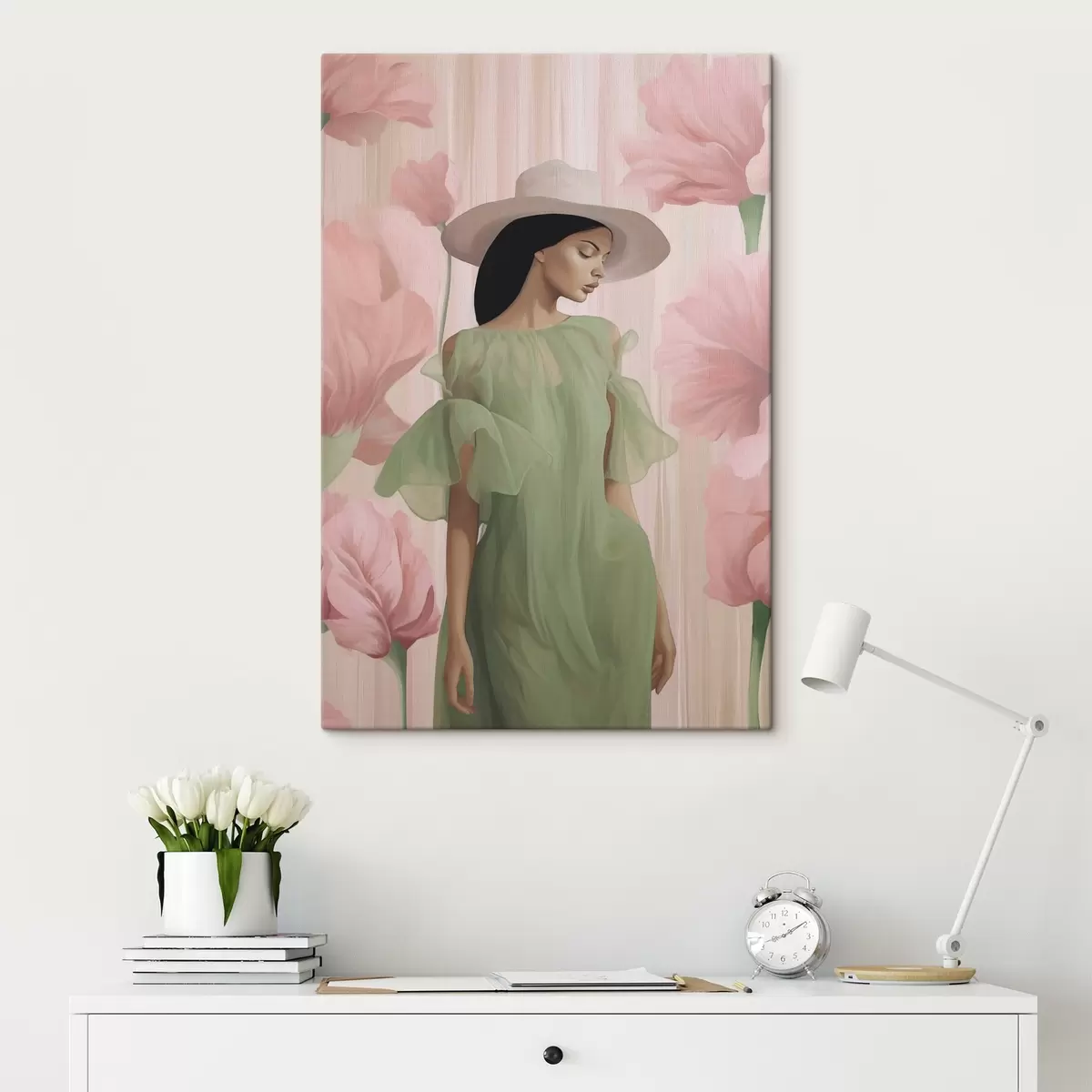 Paveikslėlis Mergaitė su skrybėle tarp gėlių s45678