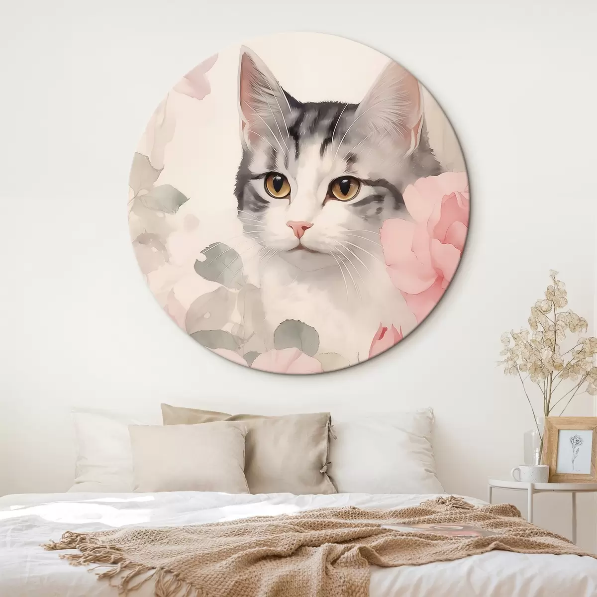 Apvalūs paveikslai Katė tarp rožių r45673