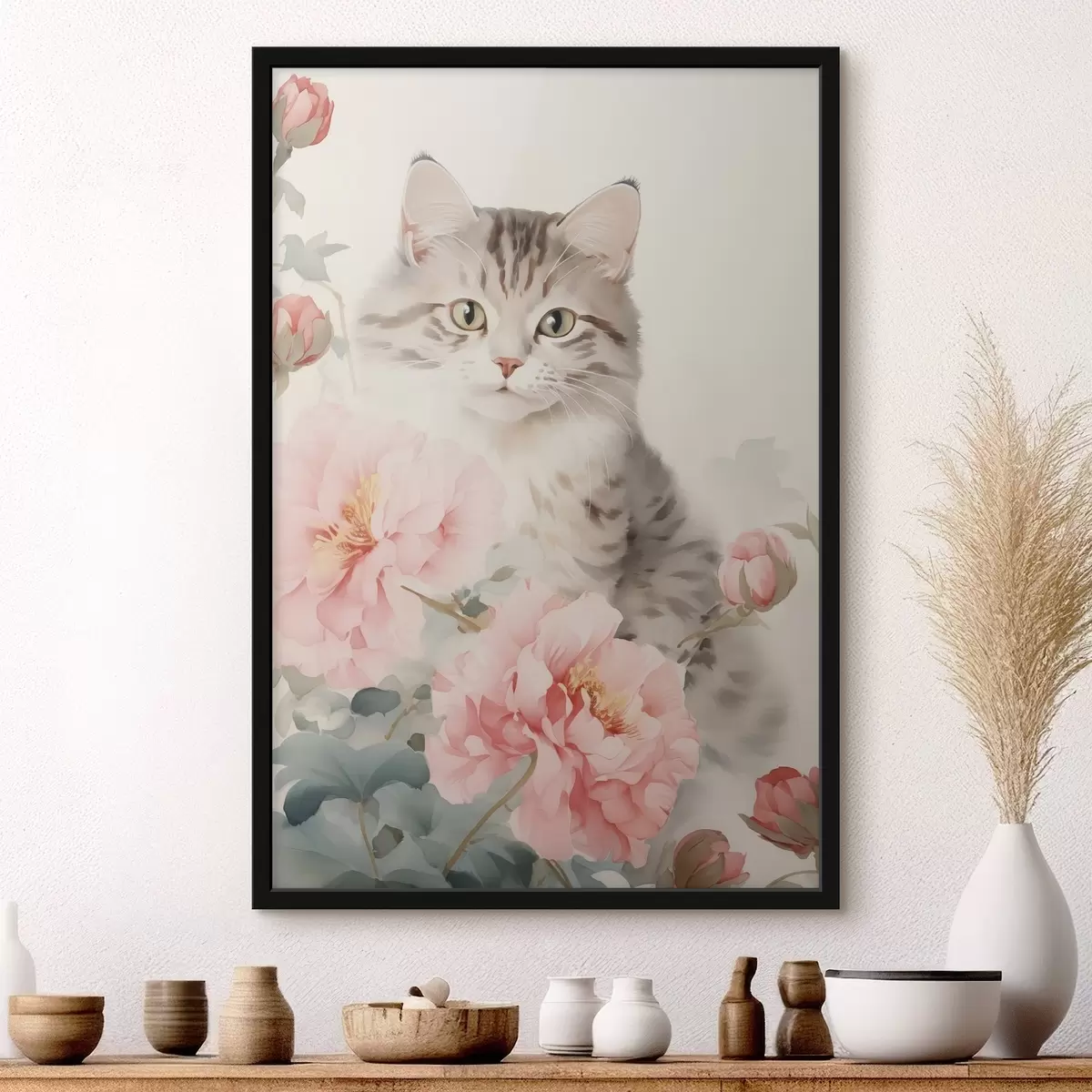 Plakatas Katė tarp gėlių f45674