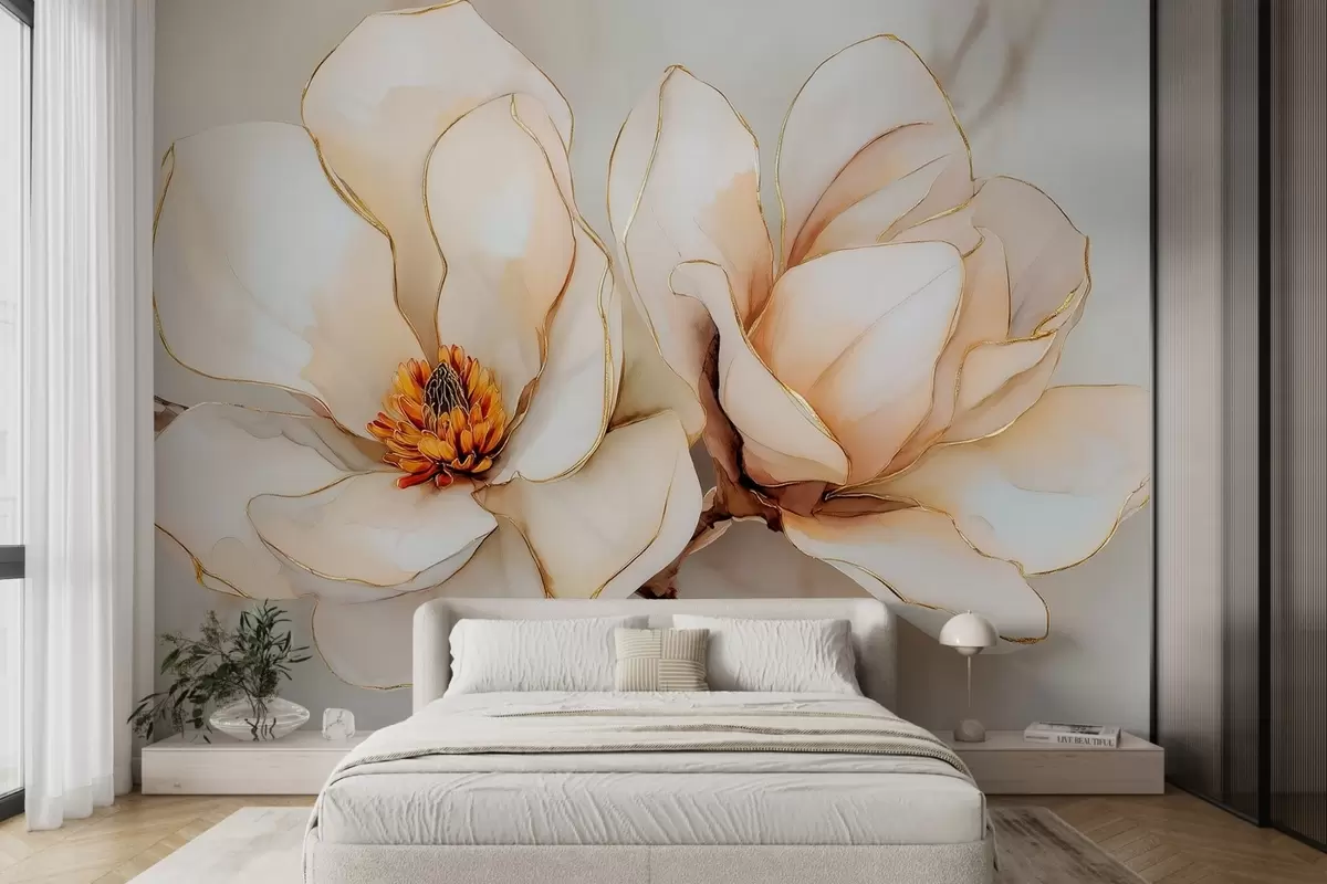 Fototapetai Dideli šviesūs magnolijos žiedai švelniais žiedlapiais w09308