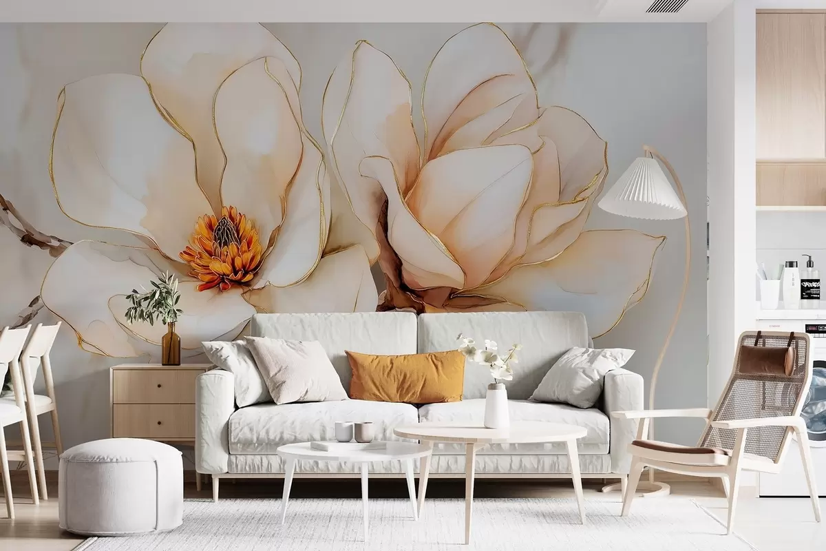 Fototapetai Dideli šviesūs magnolijos žiedai švelniais žiedlapiais w09308