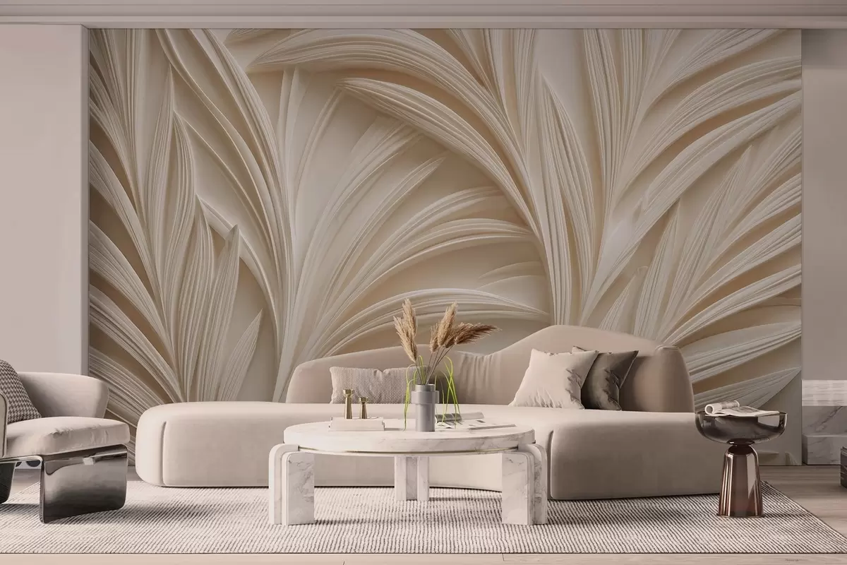 Fototapetai 3D stiliaus dekoratyviniai smėlio spalvos lapai w09351