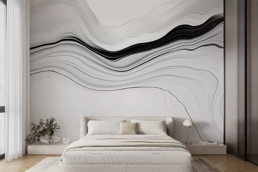 Fototapetai Juodai baltas raštas su marmuro sluoksnių efektu w09358