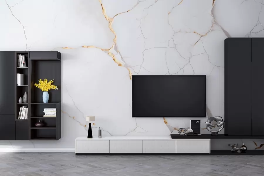 Fototapetai Marmuro imitacija su smulkiais įtrūkimais ir geltonomis gyslomis w09390