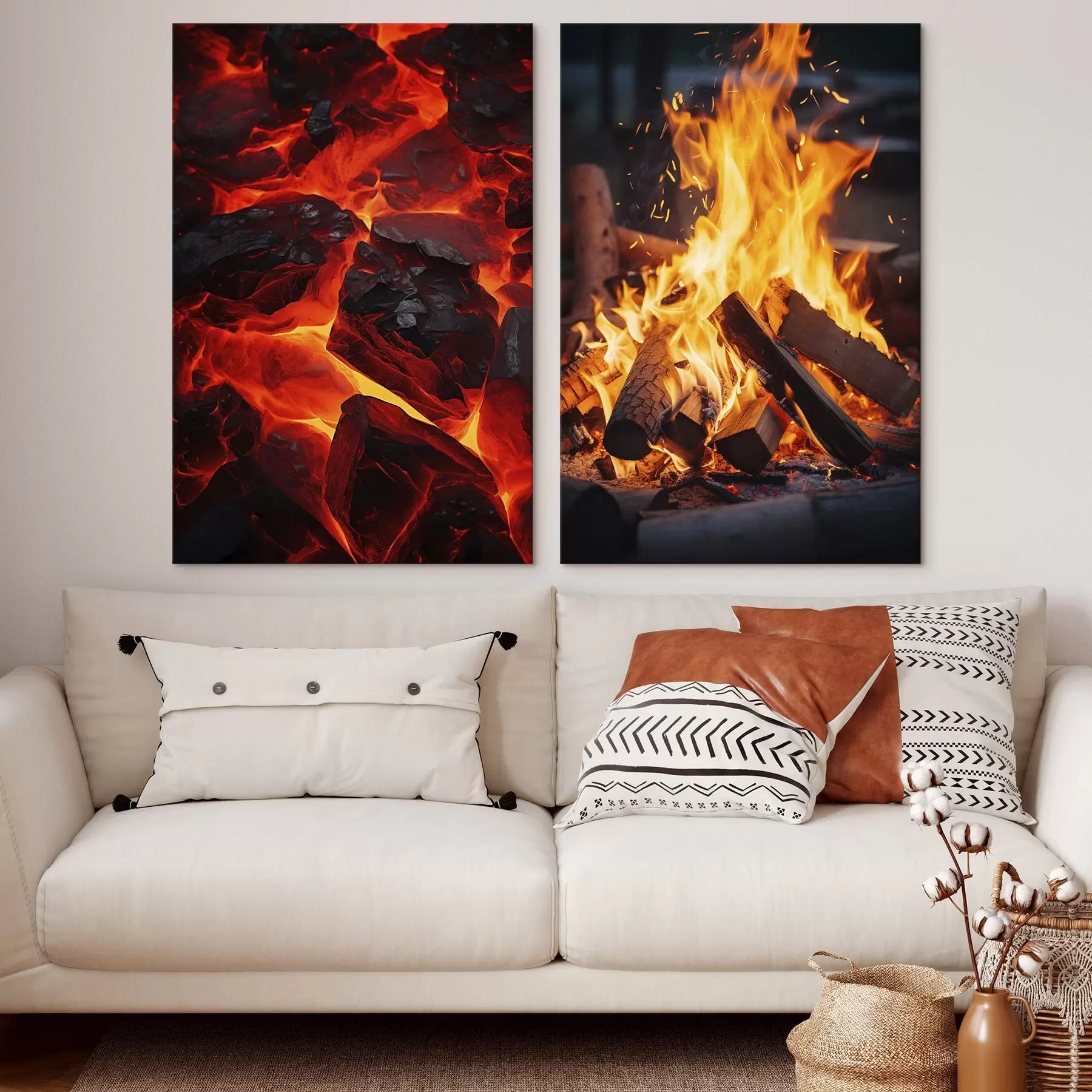 Paveikslėlis Degančios anglys ir liepsnojanti ugnis tamsoje m00696