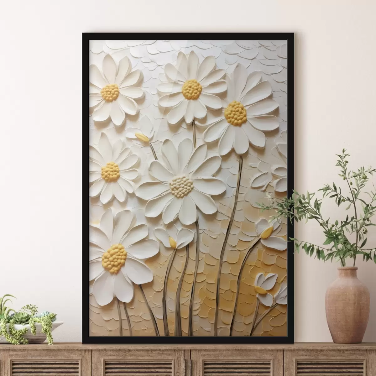 Plakatas Impasto stiliaus margainiai: balti žiedlapiai f45647
