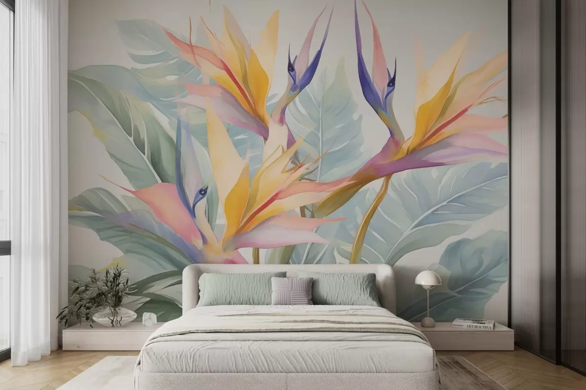 Fototapetai Strelitzia gėlės ir lapai w04527