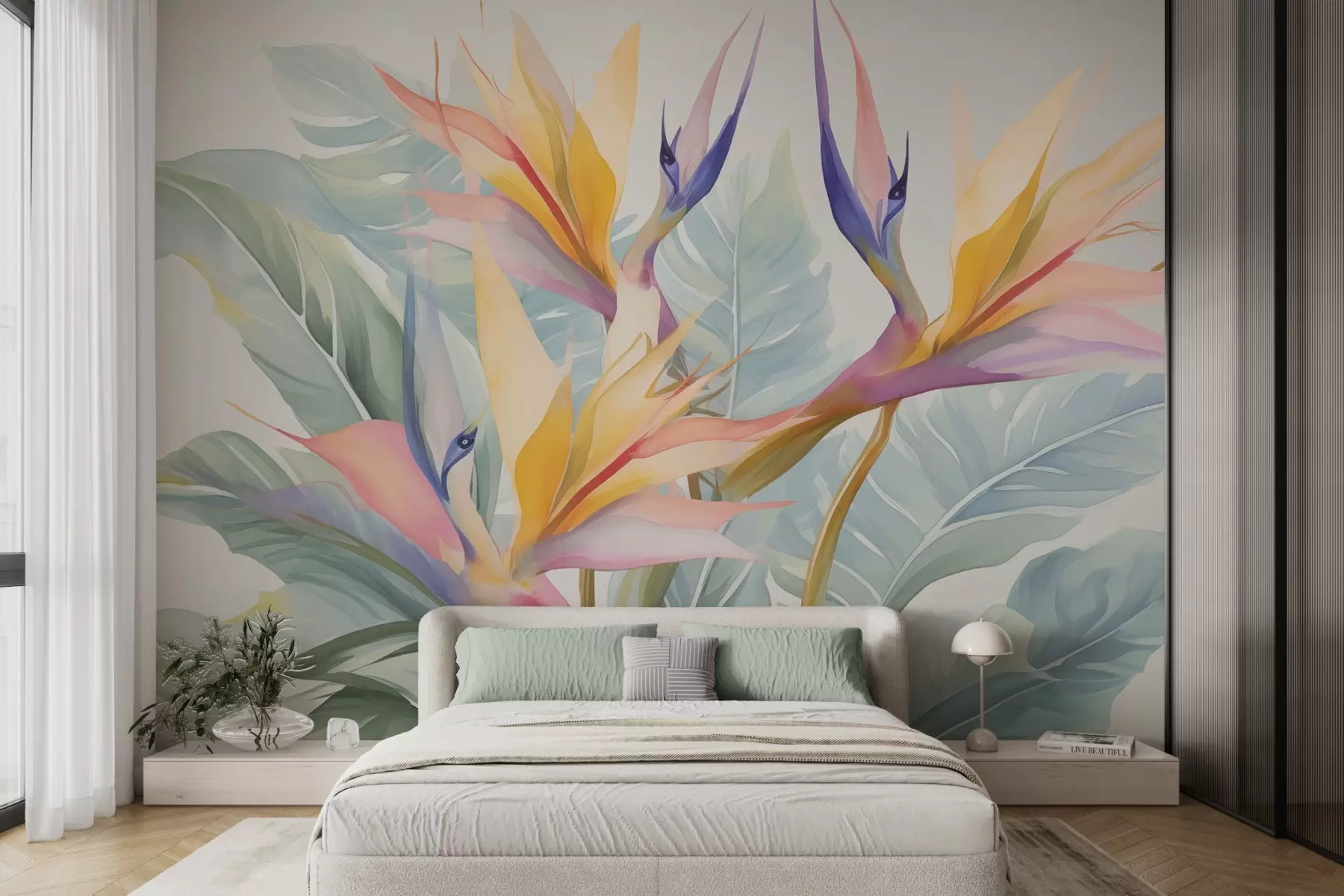 Fototapetai Strelitzia gėlės ir lapai w04527