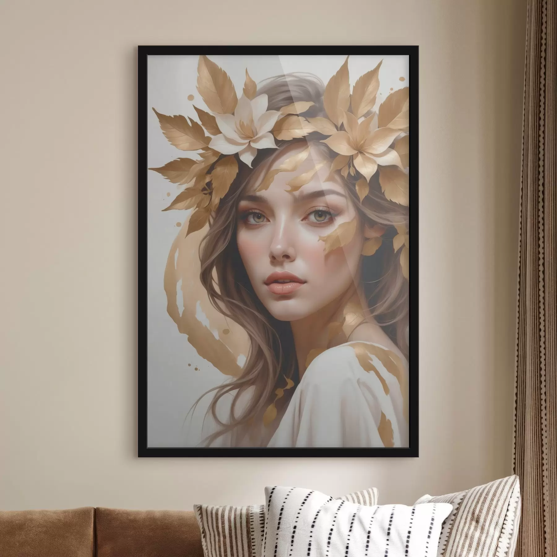 Fototapetai Moteris su lapais plaukuose f45748