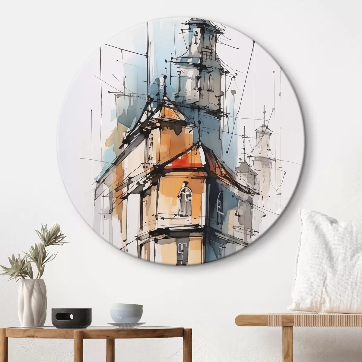 Apvalūs paveikslai Namų imitacijos eskizas ir akvarelė r45765