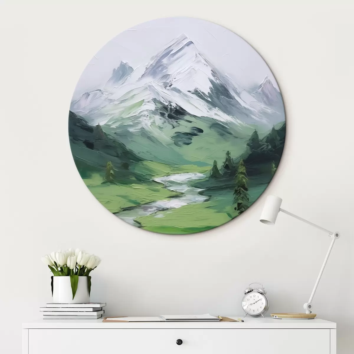 Apvalūs paveikslai Kalnų slėnio imitacijos tapyba r45775
