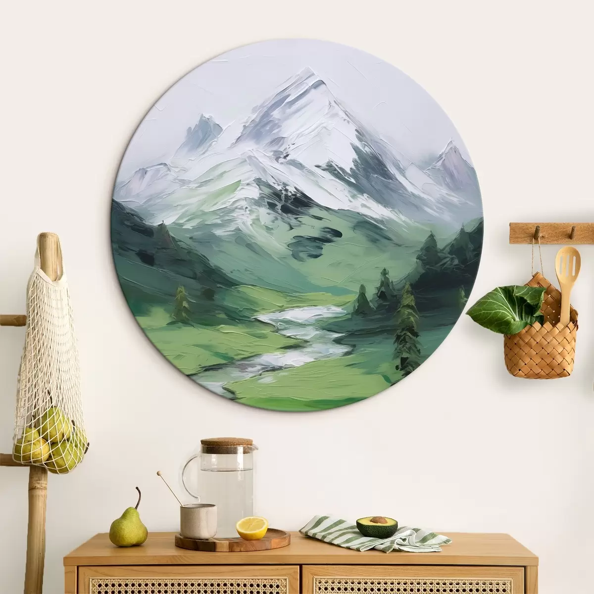 Apvalūs paveikslai Kalnų slėnio imitacijos tapyba r45775
