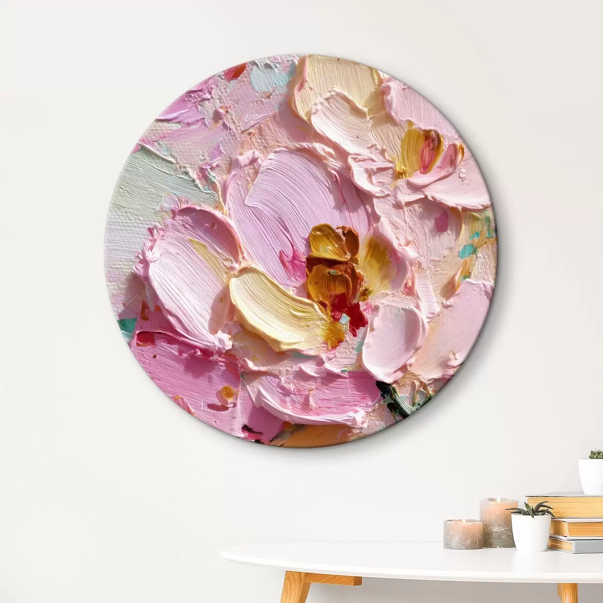 Apvalūs paveikslai Rožinės magnolijos: tekstūrinė tapyba su erdviniais potėpiais r45249