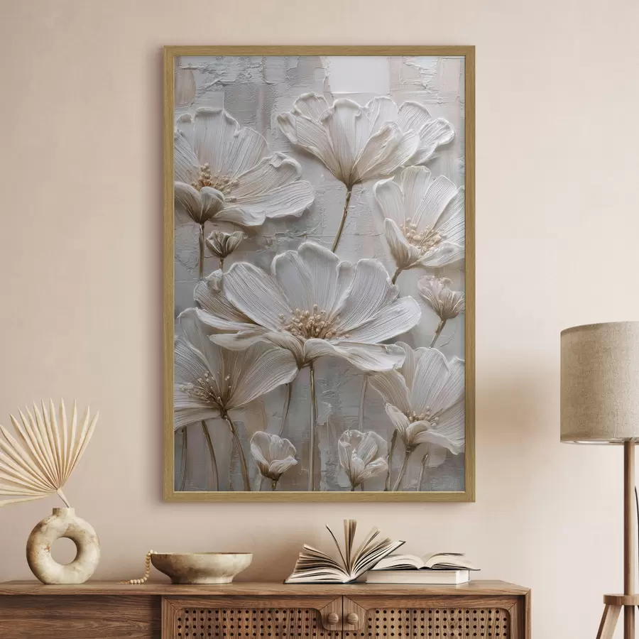 Fototapetai kreminės gėlės su imituotu impasto stiliumi f45713