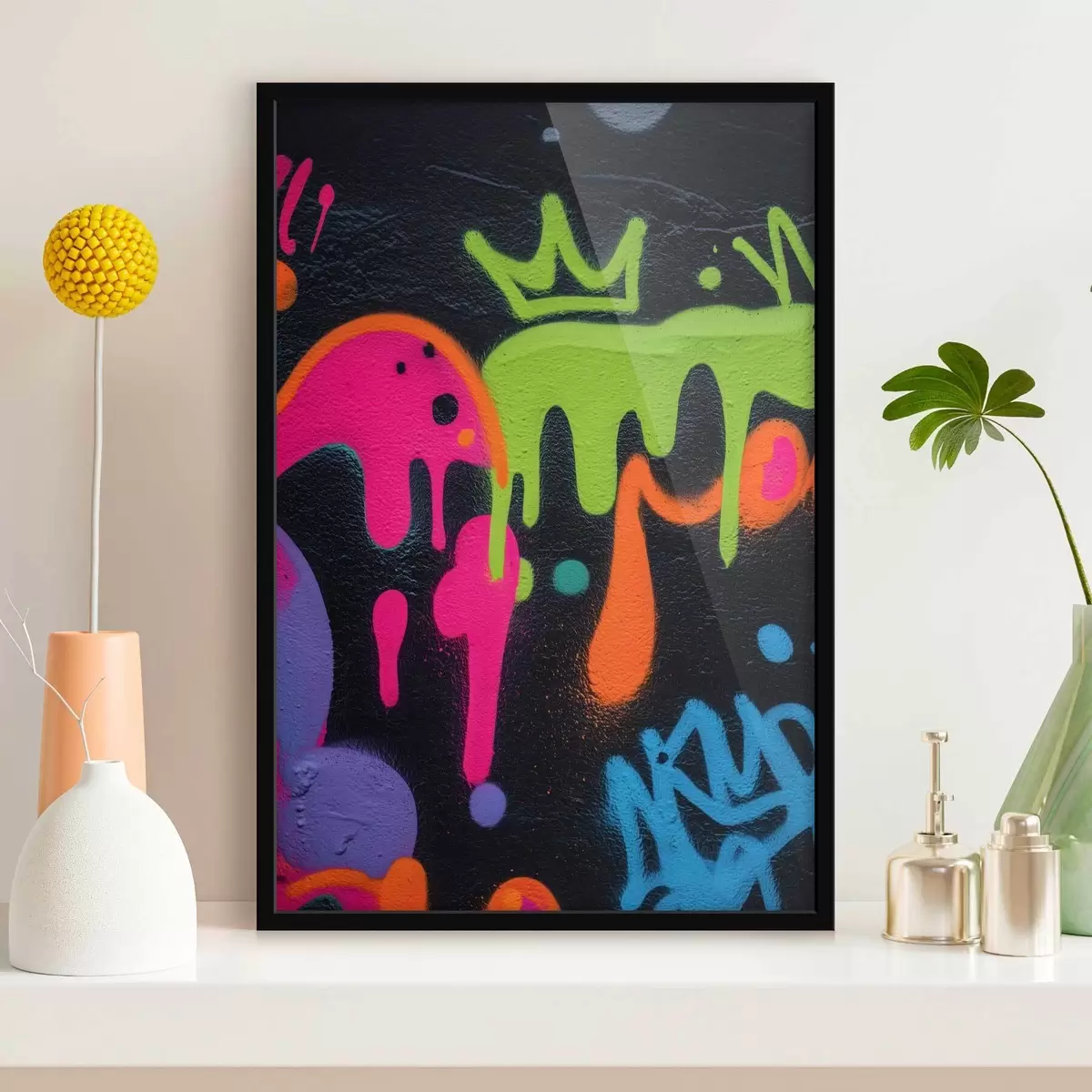 Plakatas ryškūs gatvės grafičiai ant tamsaus fono f45716