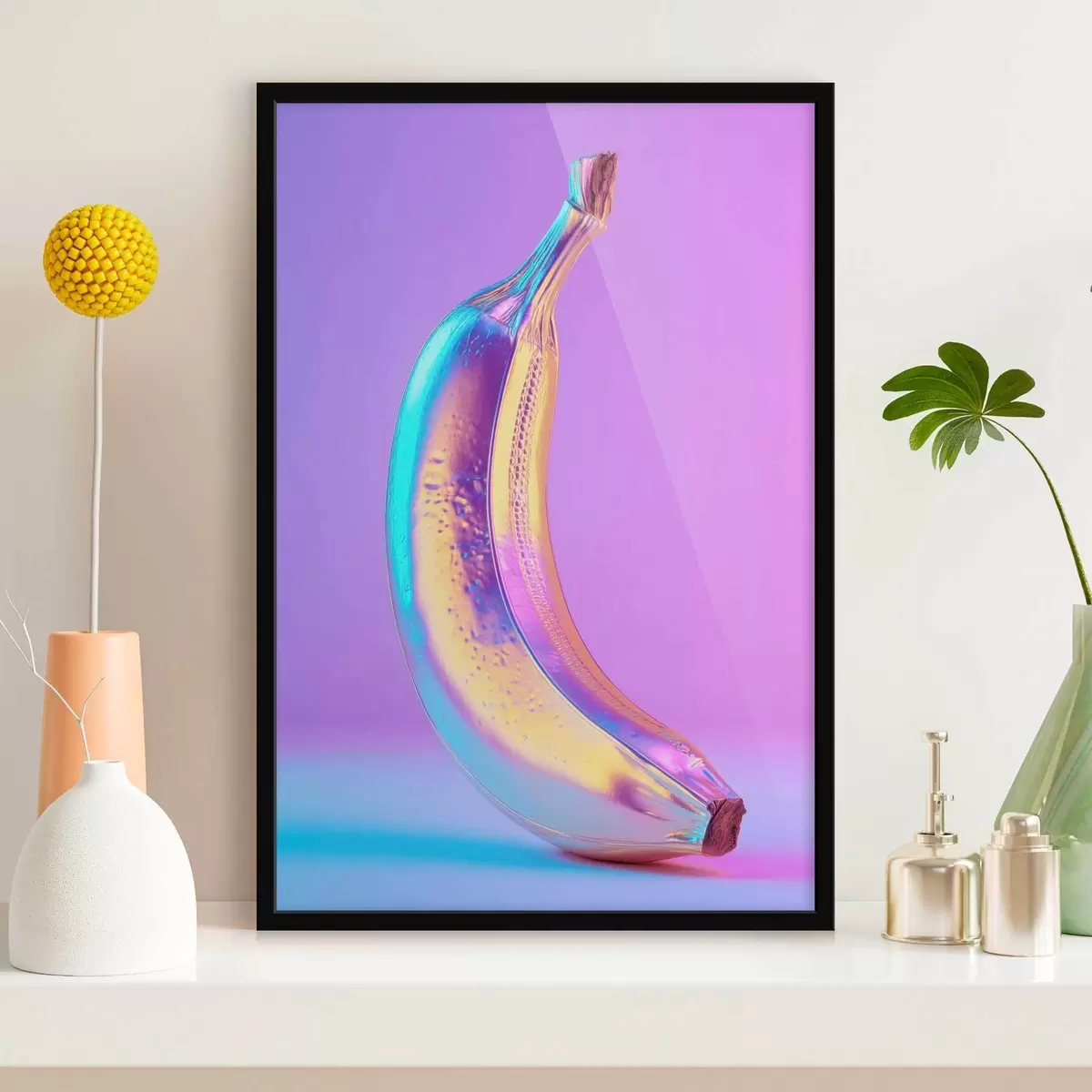 Plakatas ryškus blizgus bananas pop art stiliaus f45728