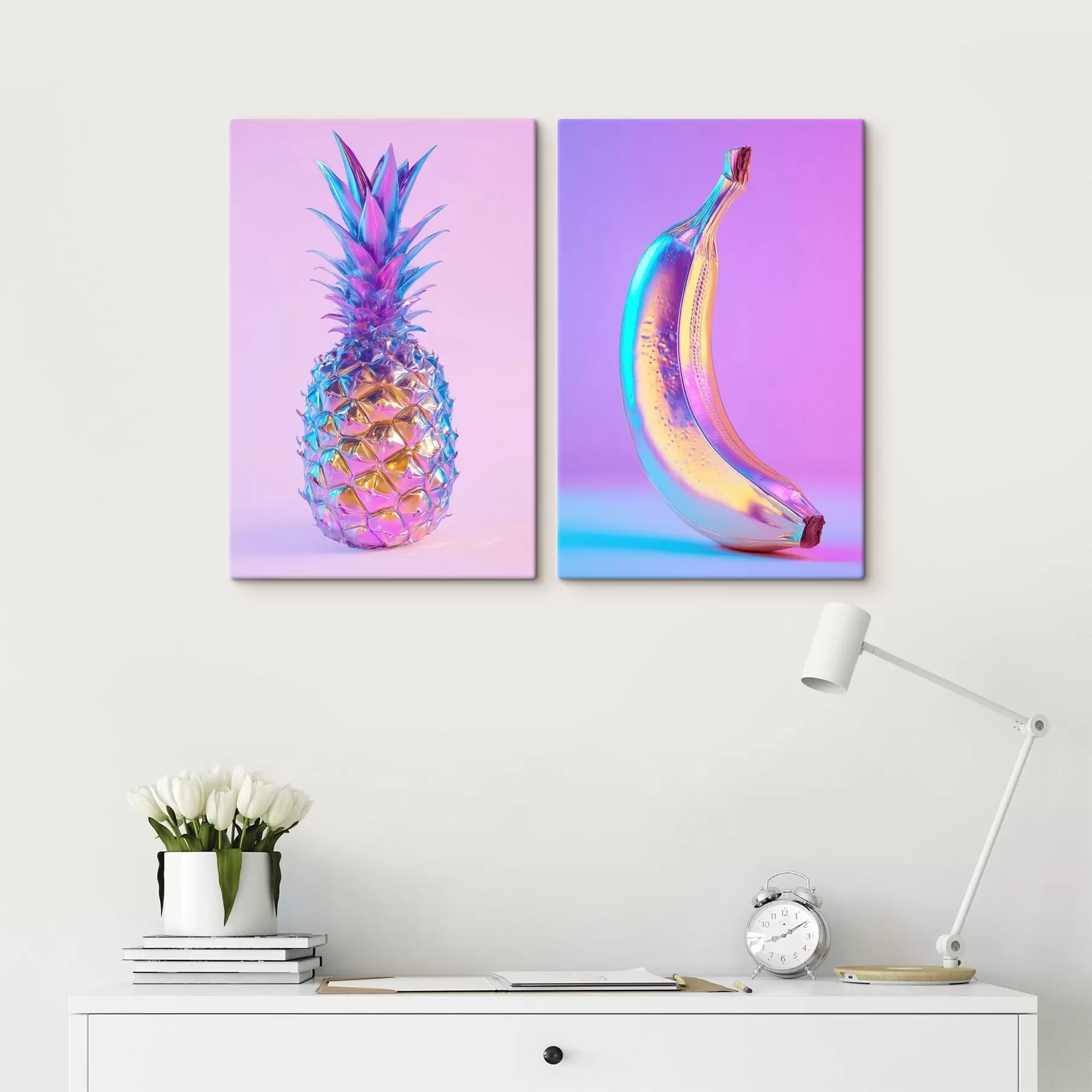 Paveikslėlis ryškus blizgus ananasas ir bananas poparto stiliumi m00737