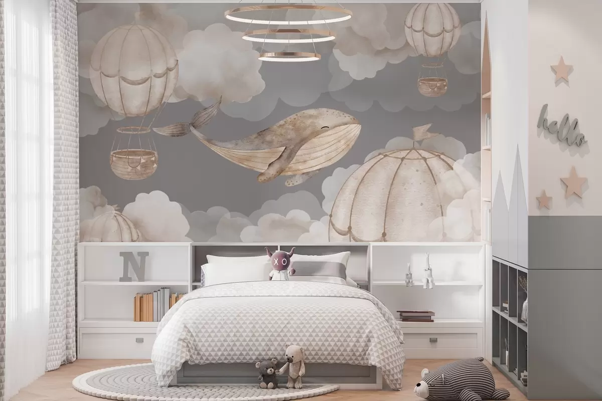 Fototapetai Banginis ir karšto oro balionai tarp minkštų debesų w04522