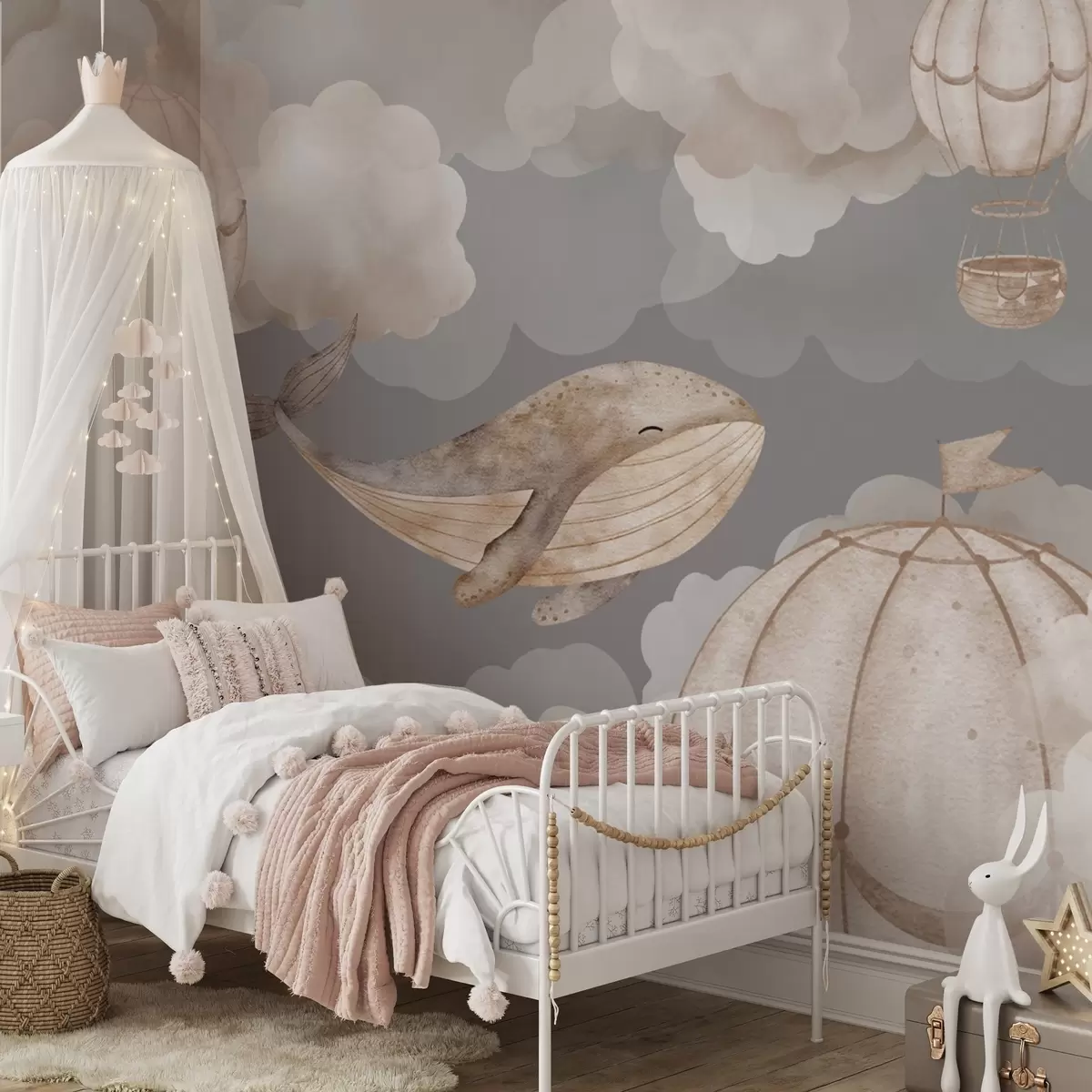 Fototapetai Banginis ir karšto oro balionai tarp minkštų debesų w04522