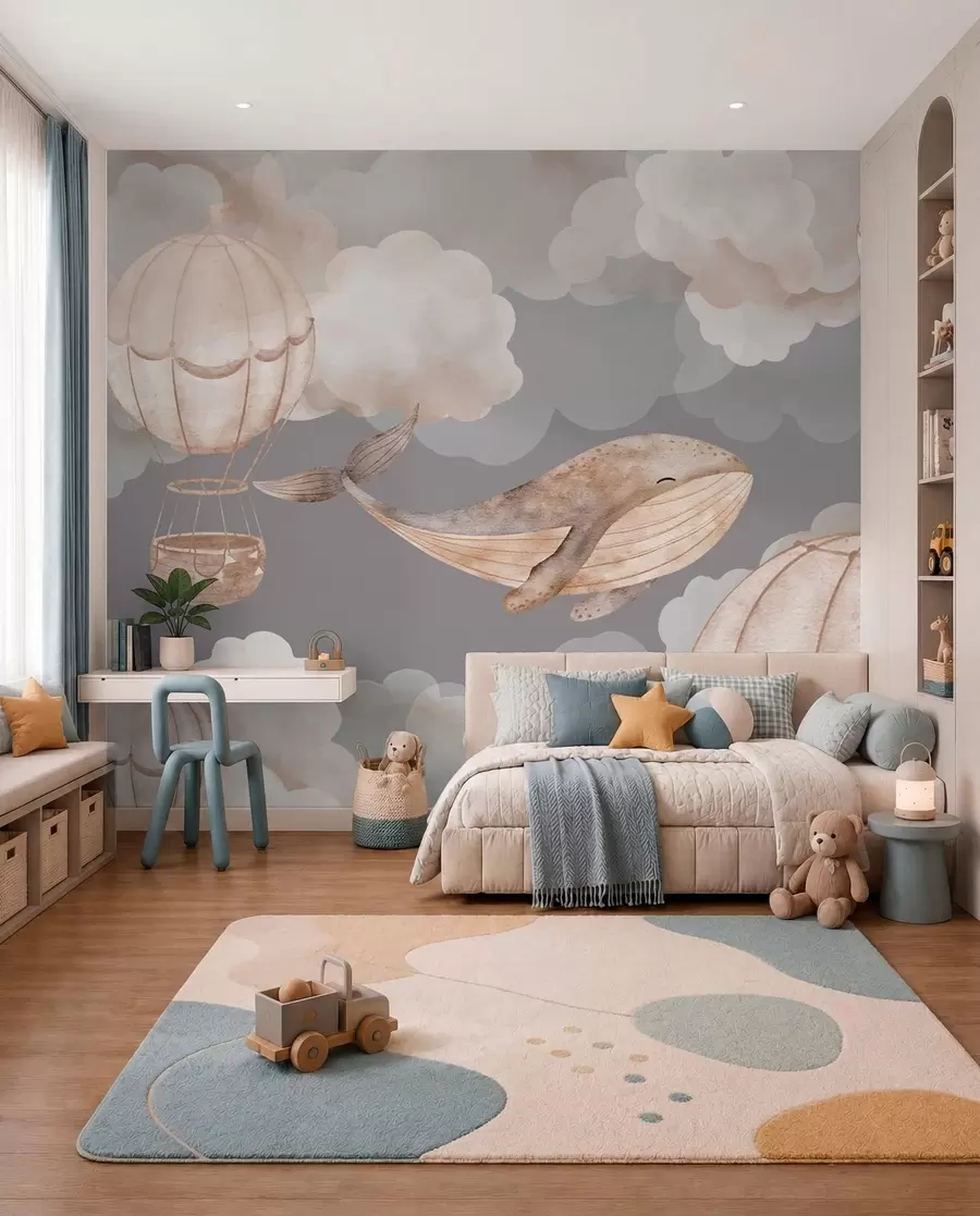 Fototapetai Banginis ir karšto oro balionai tarp minkštų debesų w04522