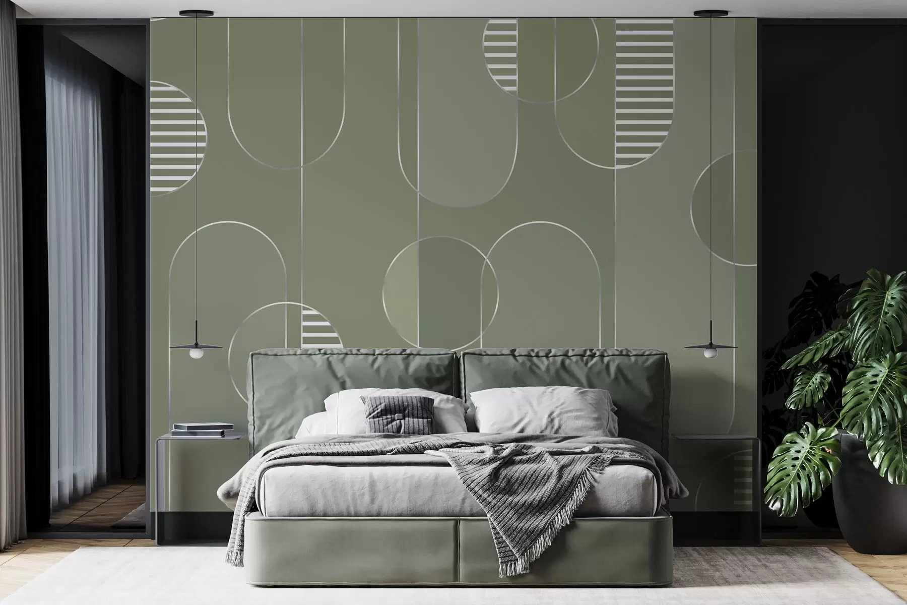 Fototapetai Geometrinis abstraktus su prislopintais žaliais atspalviais w04523