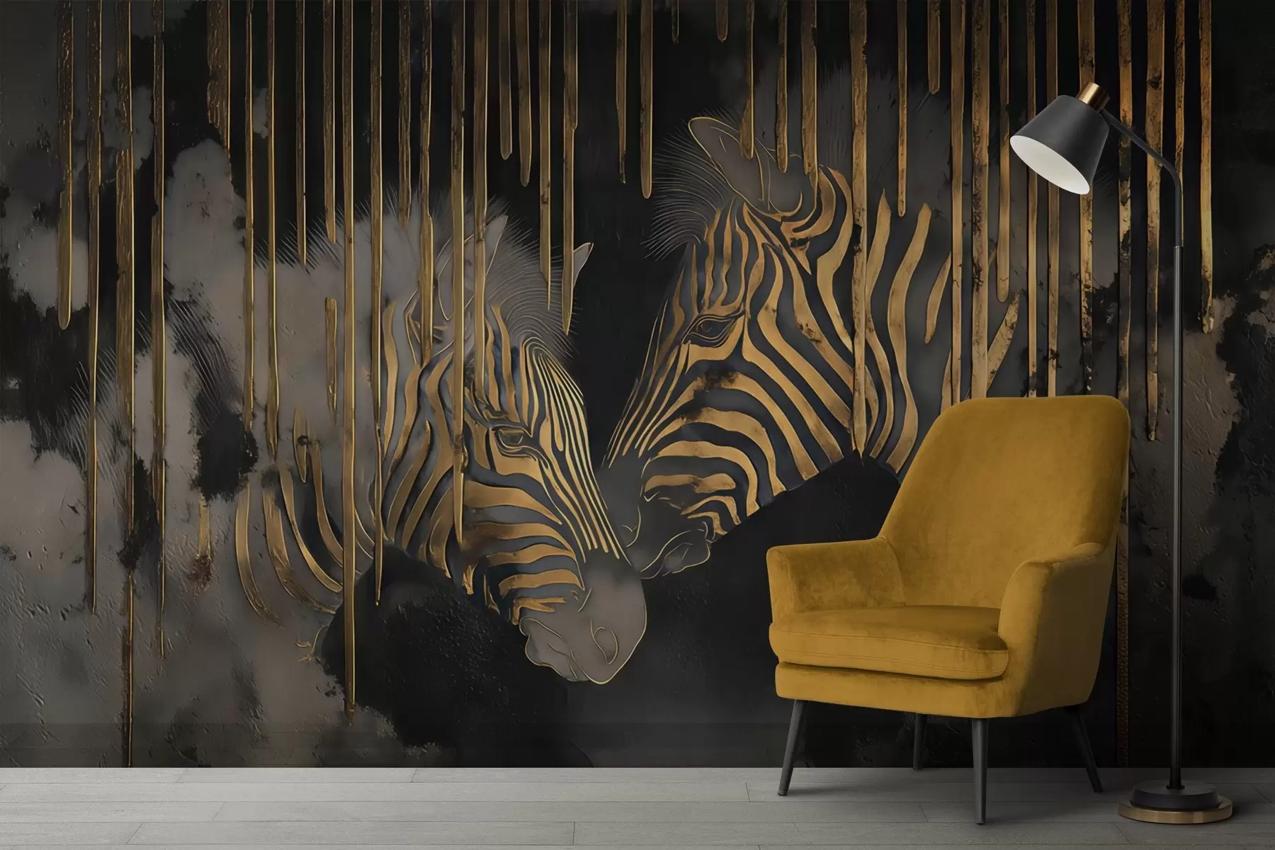 Fototapetai Zebrai su abstrakčiu juodu fonu w04548