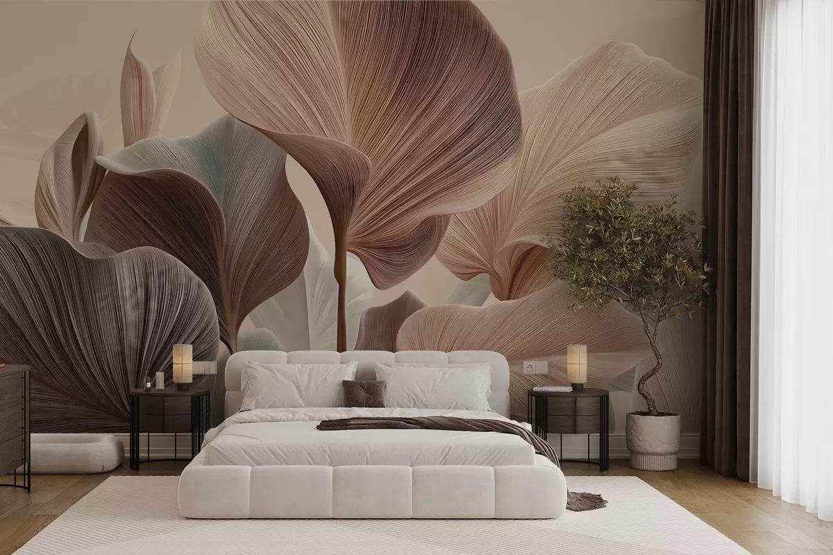 Fototapetai Elegantiški lapai šiltų smėlio atspalvių w04549v1