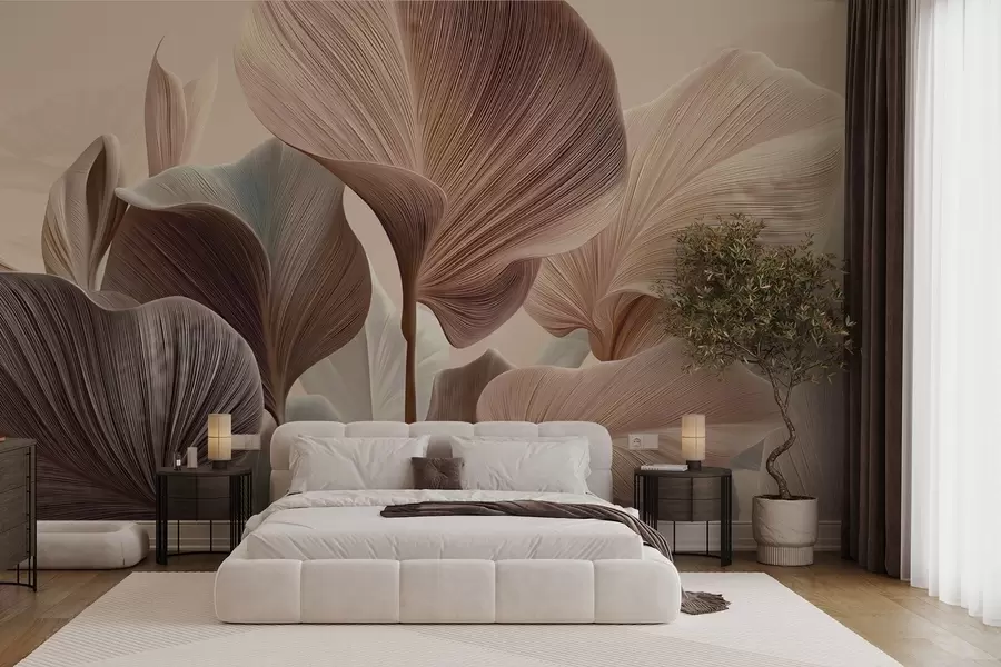 Fototapetai Elegantiški lapai šiltų smėlio atspalvių w04549v1