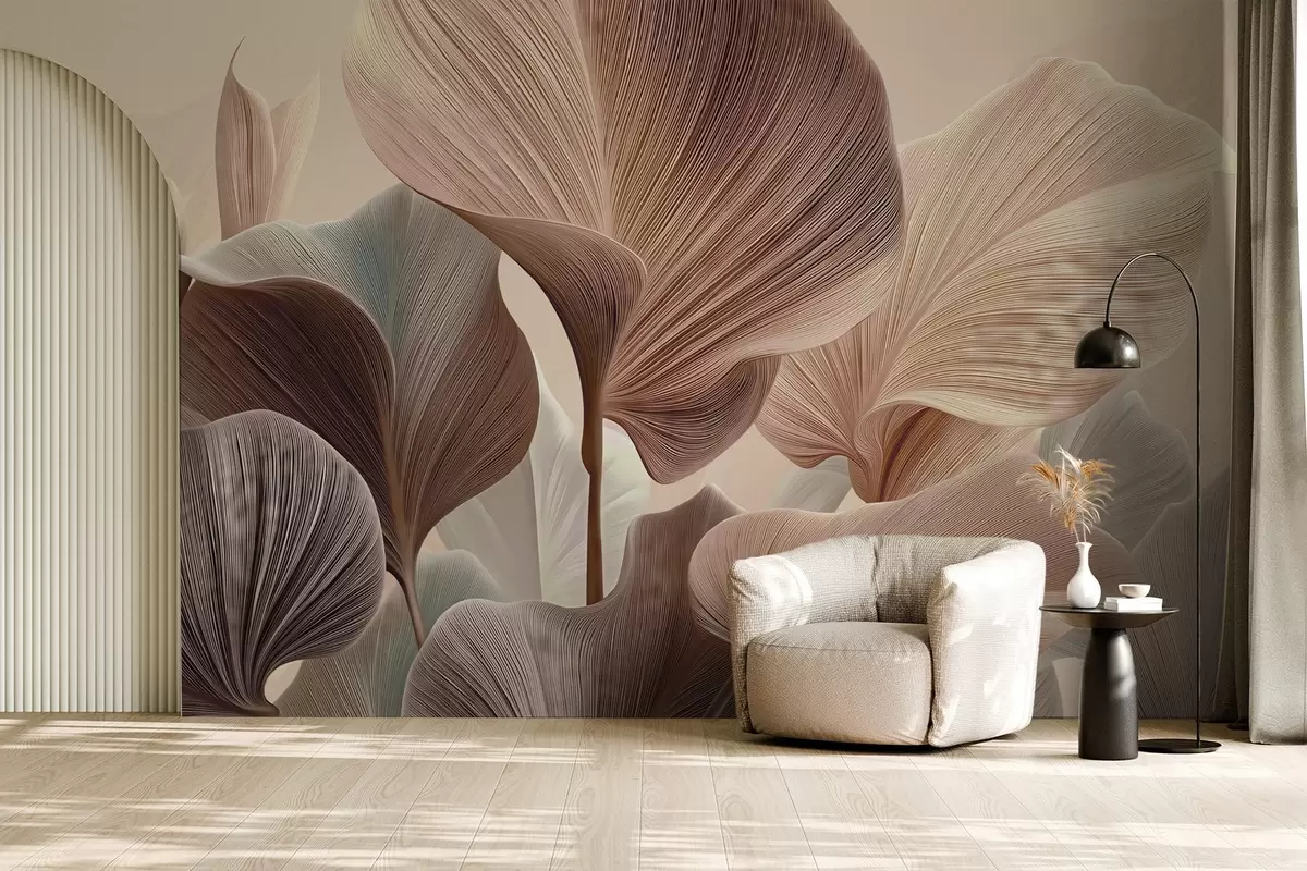 Fototapetai Elegantiški lapai šiltų smėlio atspalvių w04549v1