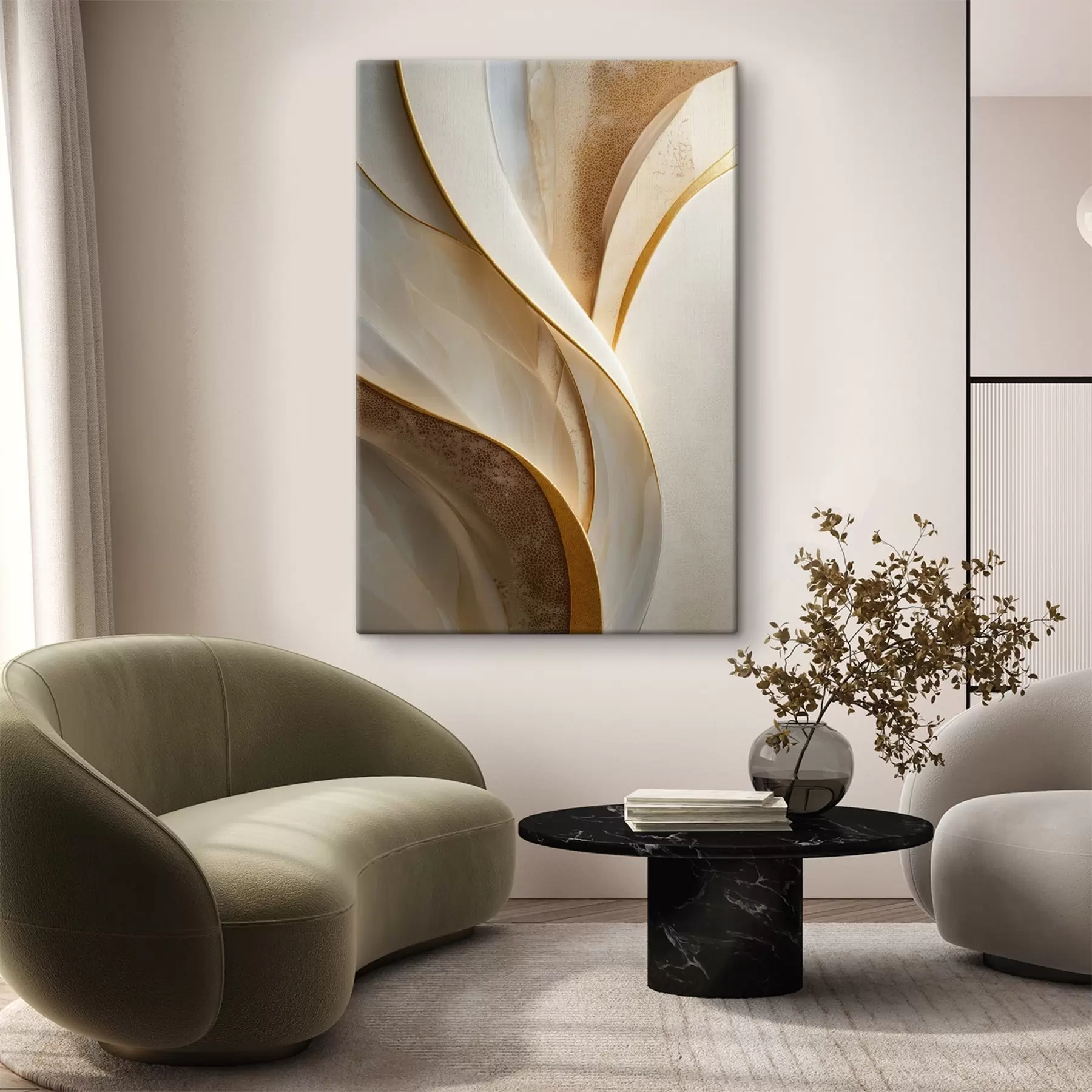 Paveikslėlis Abstrakčios kreivės su geltonai oranžiniais ir smėlio atspalviais s45807