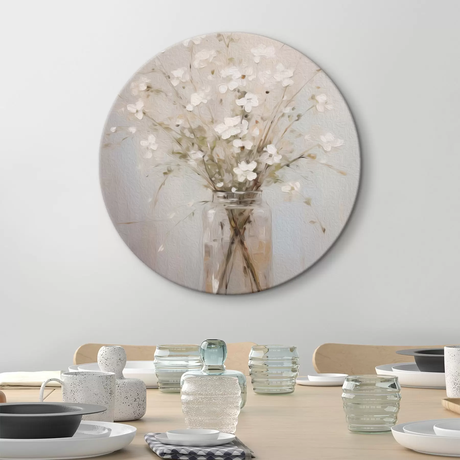 Paveikslėlis Balto gėlių puokštė skaidrioje stiklo vazoje r45814